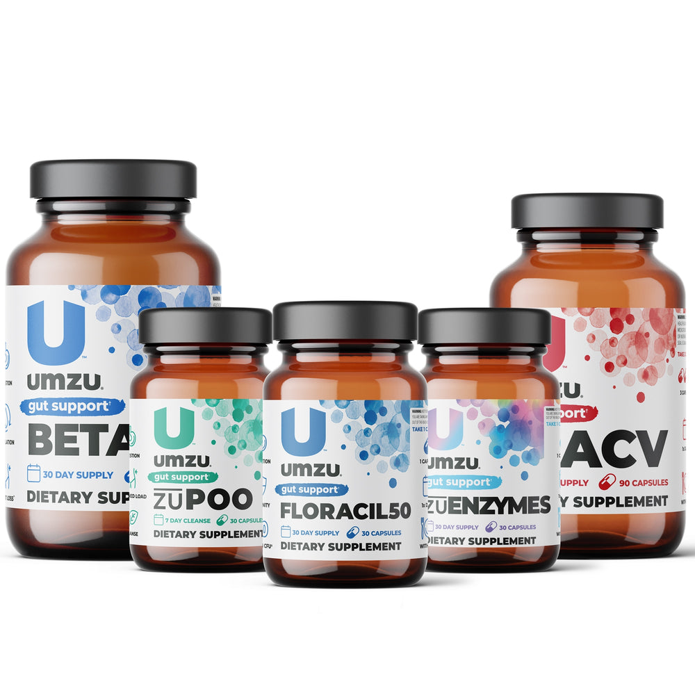 Digestion Bundle: Betaine HCl, zuPoo, Floracil50, zuEnzymes & zuACV+Prebiotics Bundles UMZU   